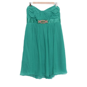 BCBGMaxAzria Green Silk Chiffon Strapless Beaded Dress Sz 12‎